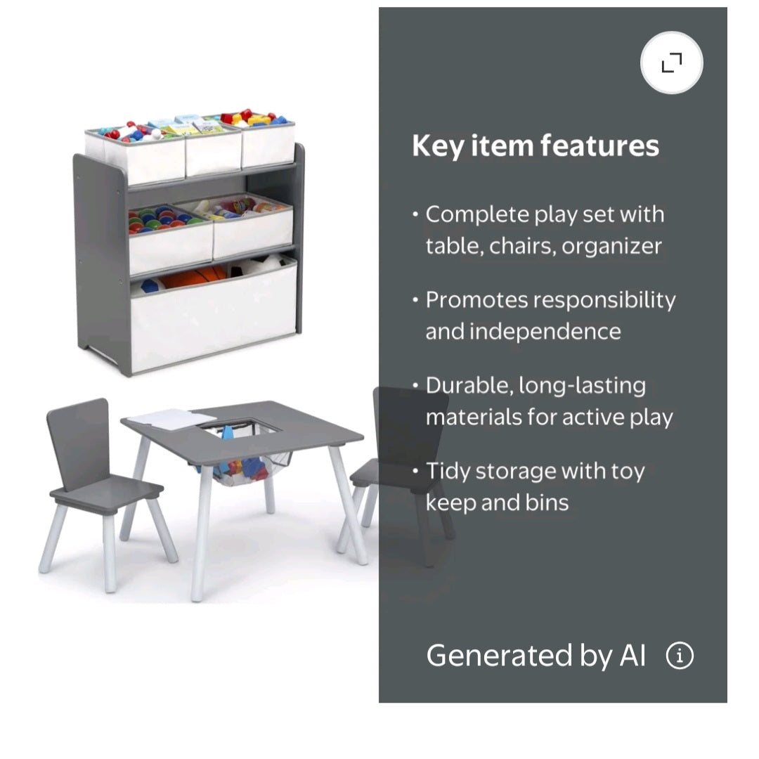 Children's Table, Chairs, and Toy Organizer Set