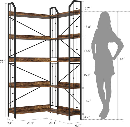 L-Shaped Bookcase Metal/Wood