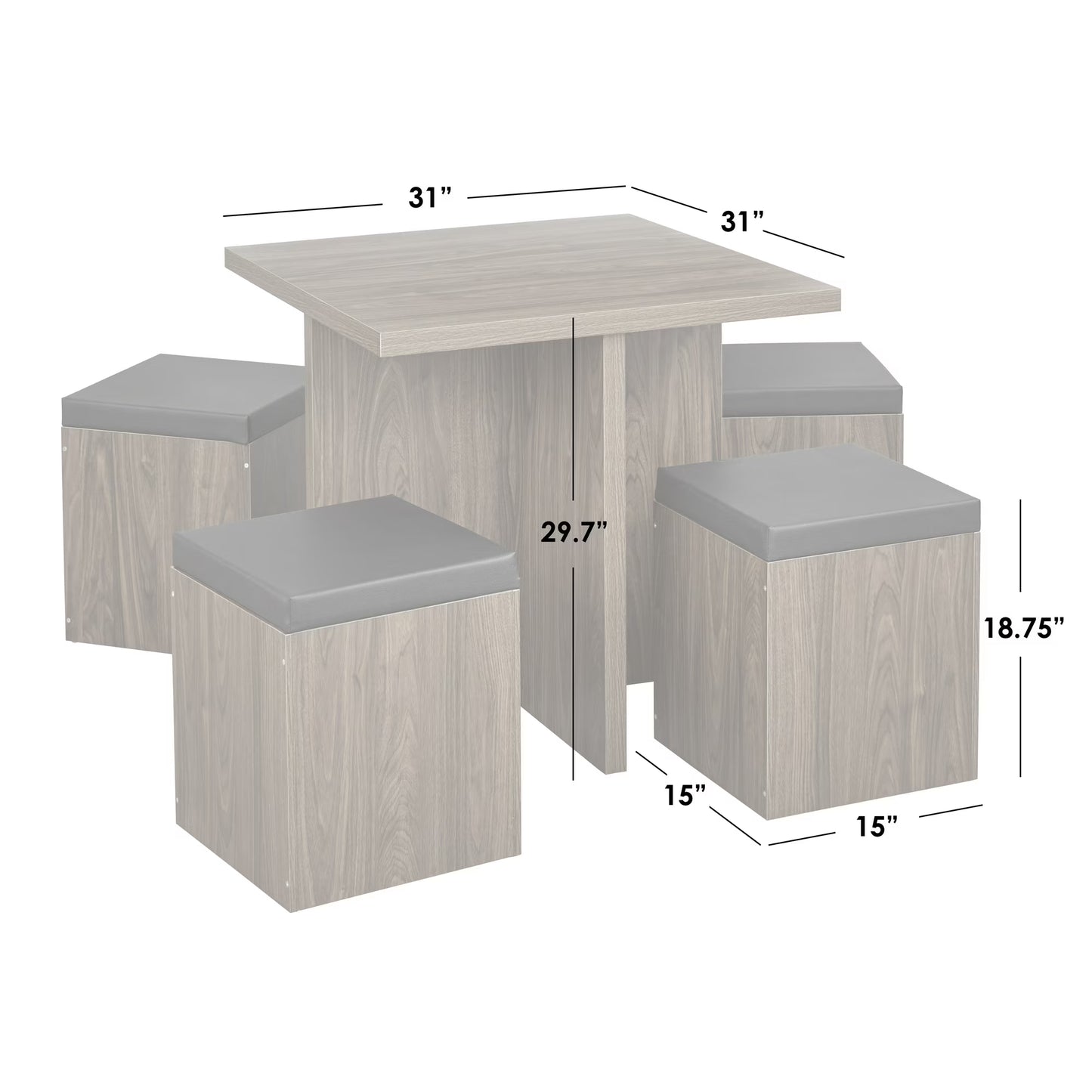Coffee Table with 4x Storage Chairs