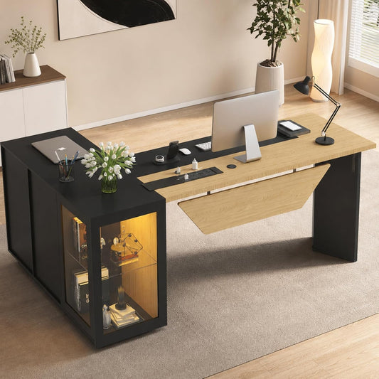 (Black) Modern L-Shaped Executive Desk