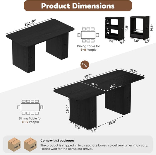 Extendable Black Wood Dining Table with Storage Drawers