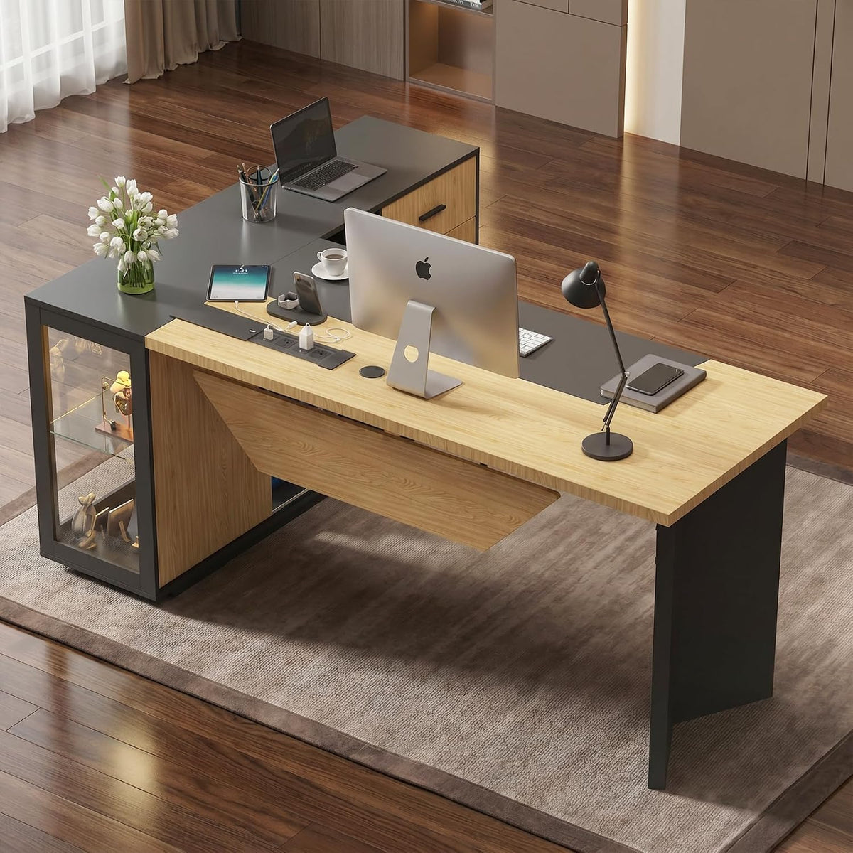 (Black) Modern L-Shaped Executive Desk