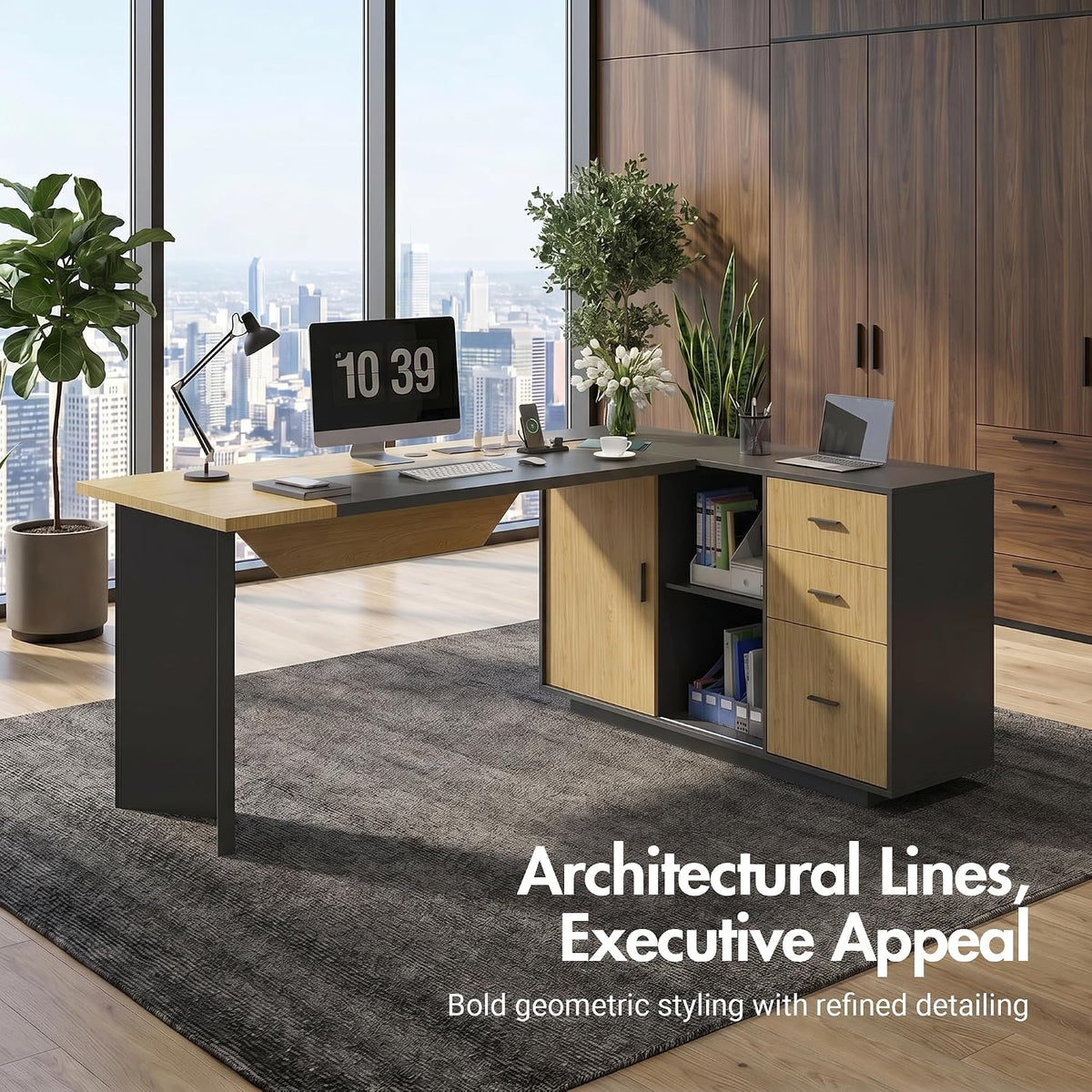 (Black) Modern L-Shaped Executive Desk