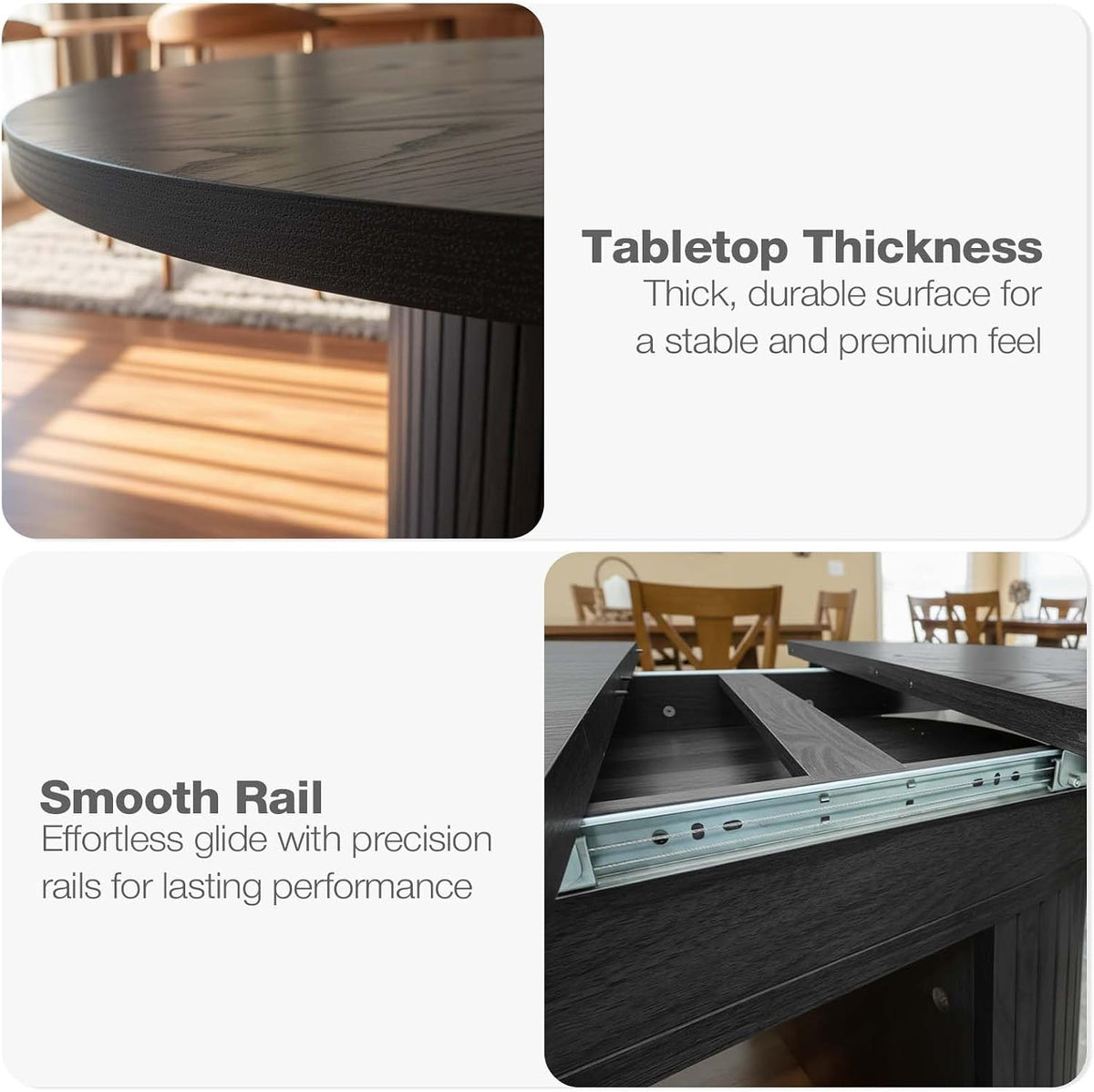 Expandable Round Dining Table with Fluted Pedestal Storage Base