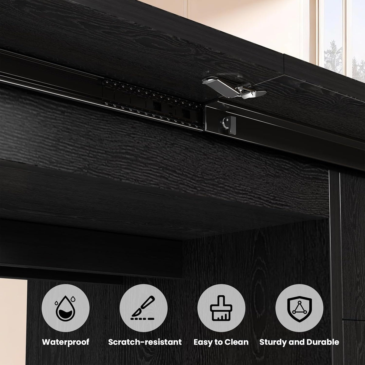 Extendable Black Wood Dining Table with Storage Drawers