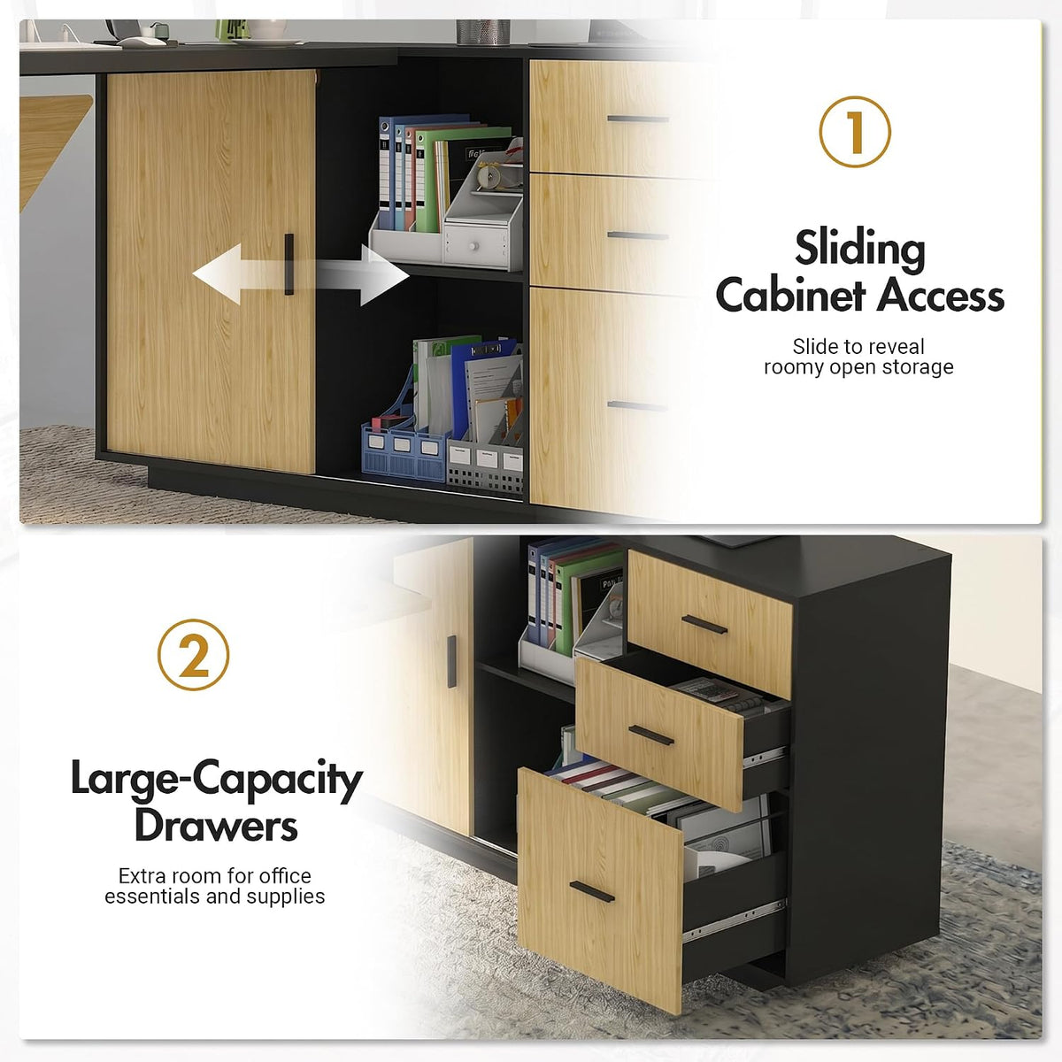 (Black) Modern L-Shaped Executive Desk