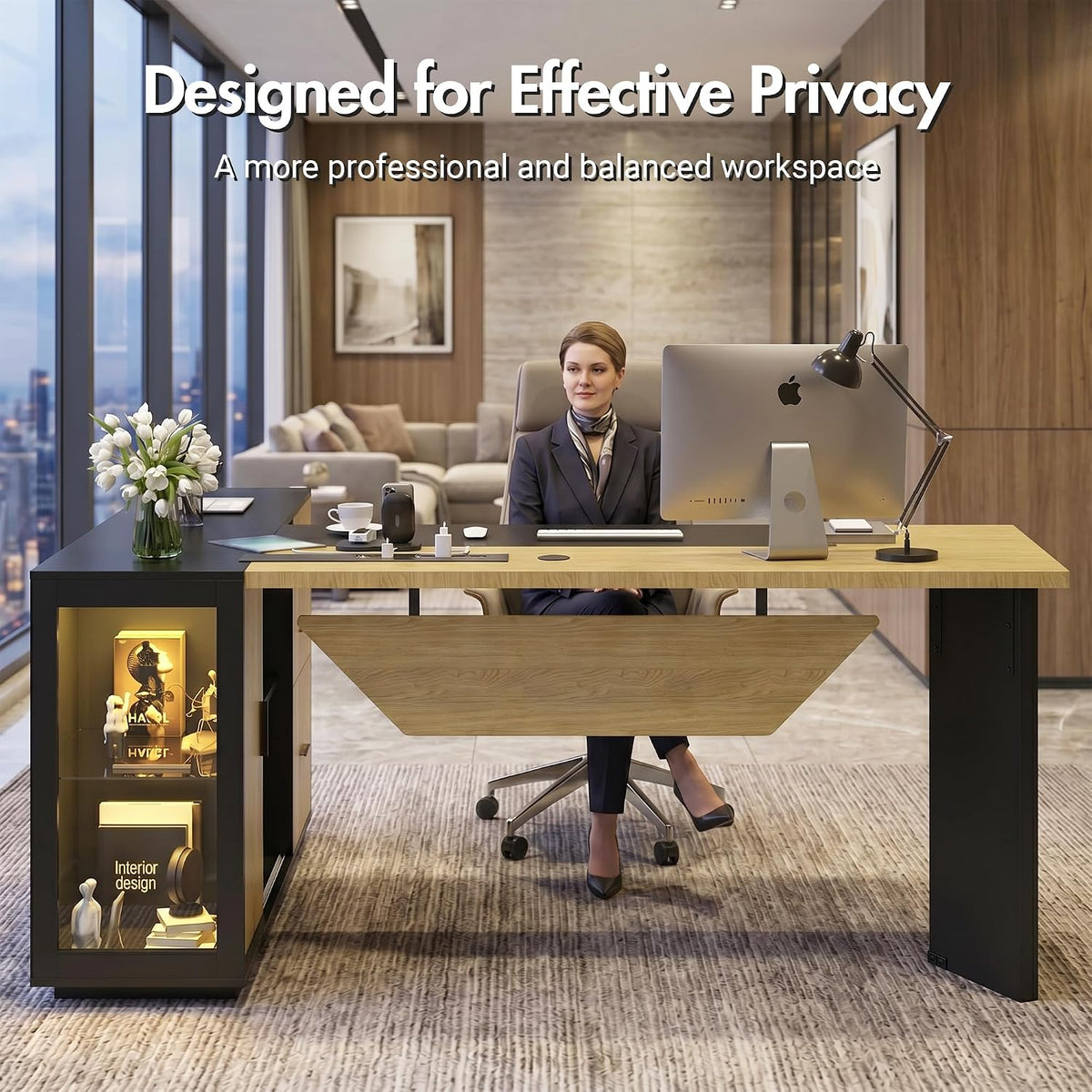 (Black) Modern L-Shaped Executive Desk
