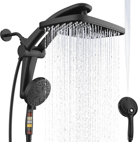 Matte Black - Dual Rainfall Shower Head with Filtered Handheld Sprayer and Magnetic Dock