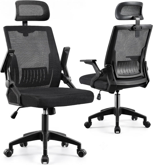 Black/Black Ergonomic Mesh Office Chair with Headrest