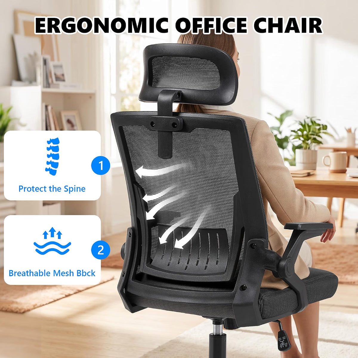 Black/Black Ergonomic Mesh Office Chair with Headrest