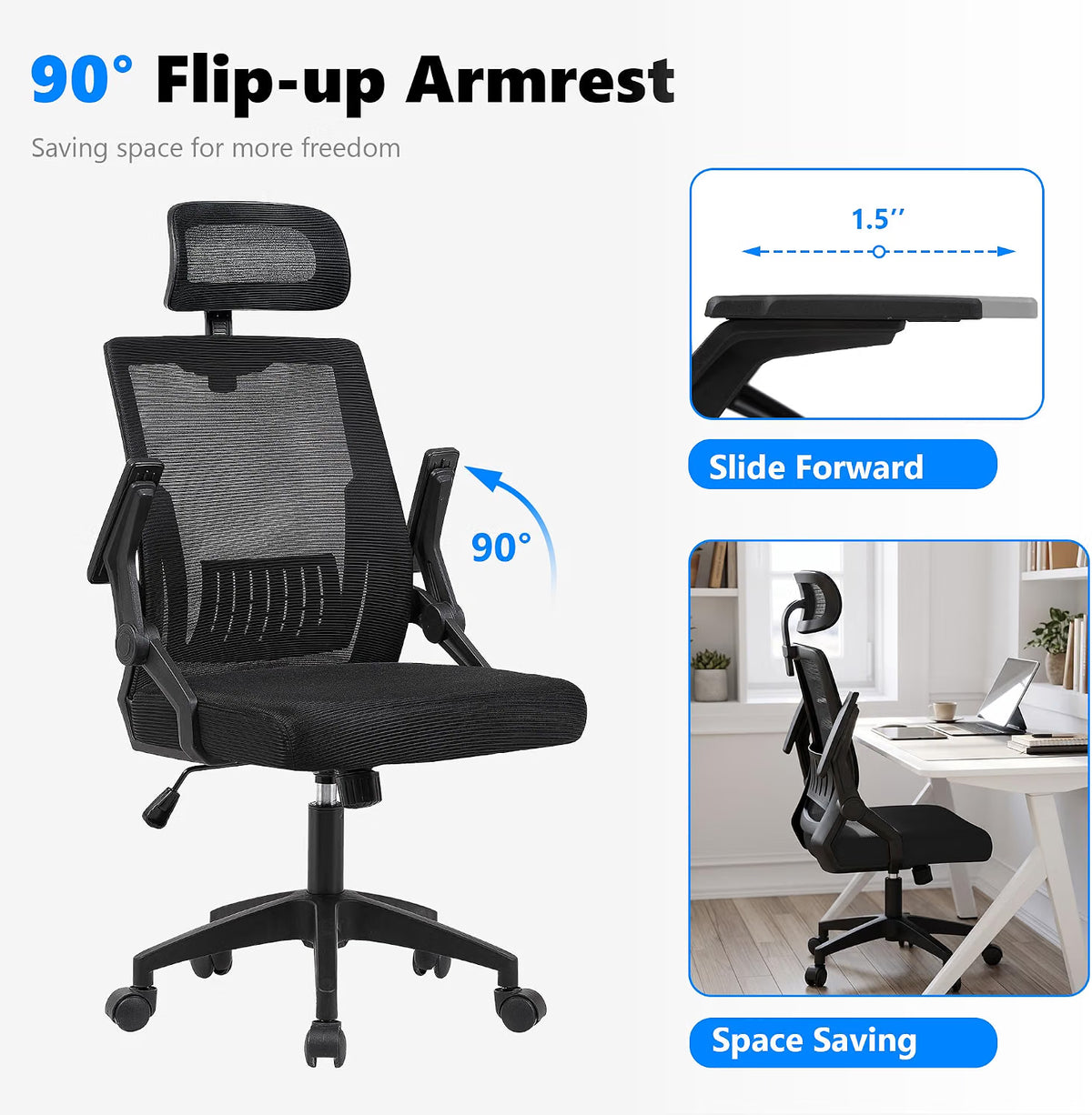 Black/Black Ergonomic Mesh Office Chair with Headrest