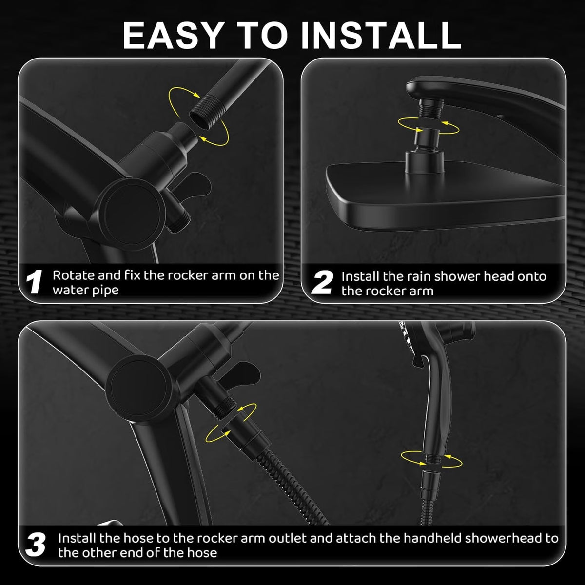 Matte Black - Dual Rainfall Shower Head with Filtered Handheld Sprayer and Magnetic Dock
