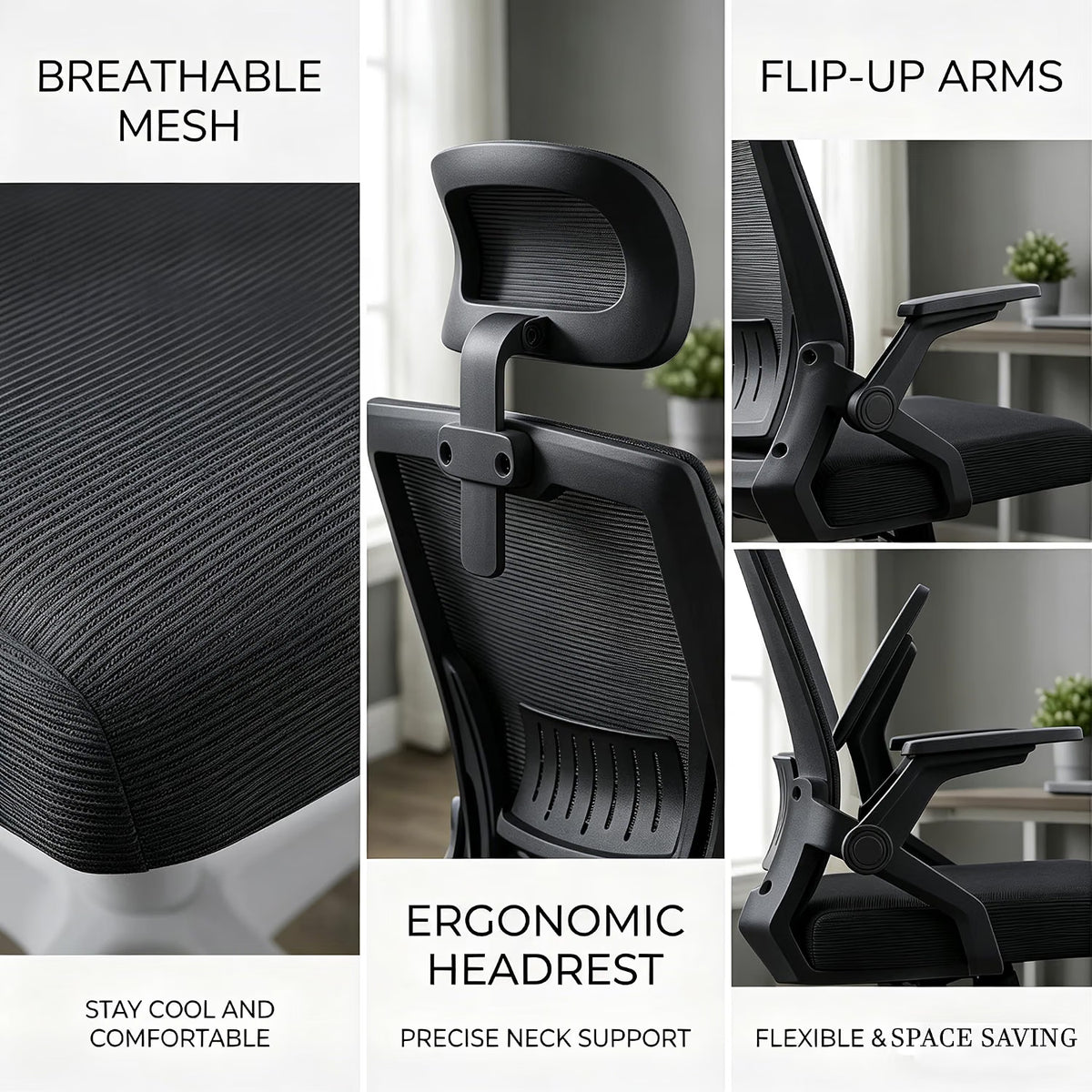 Black/Black Ergonomic Mesh Office Chair with Headrest