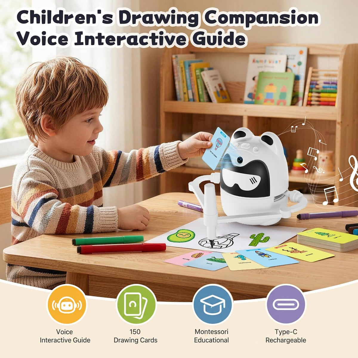 Children's Drawing Robot with Voice Interactive Guide and 150 Drawing Cards