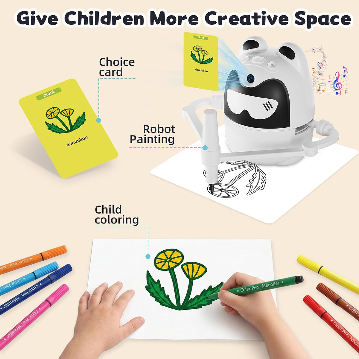 Children's Drawing Robot with Voice Interactive Guide and 150 Drawing Cards