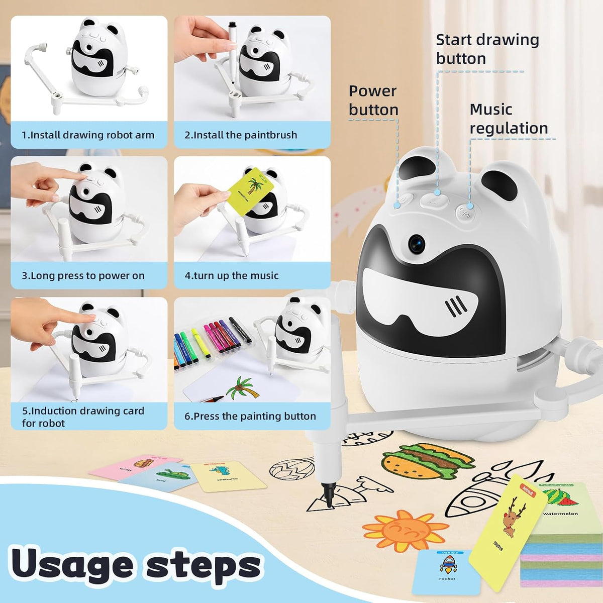 Children's Drawing Robot with Voice Interactive Guide and 150 Drawing Cards
