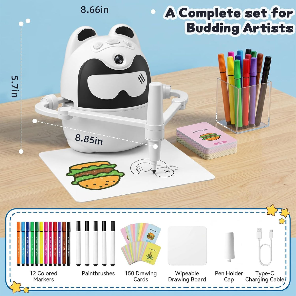 Children's Drawing Robot with Voice Interactive Guide and 150 Drawing Cards