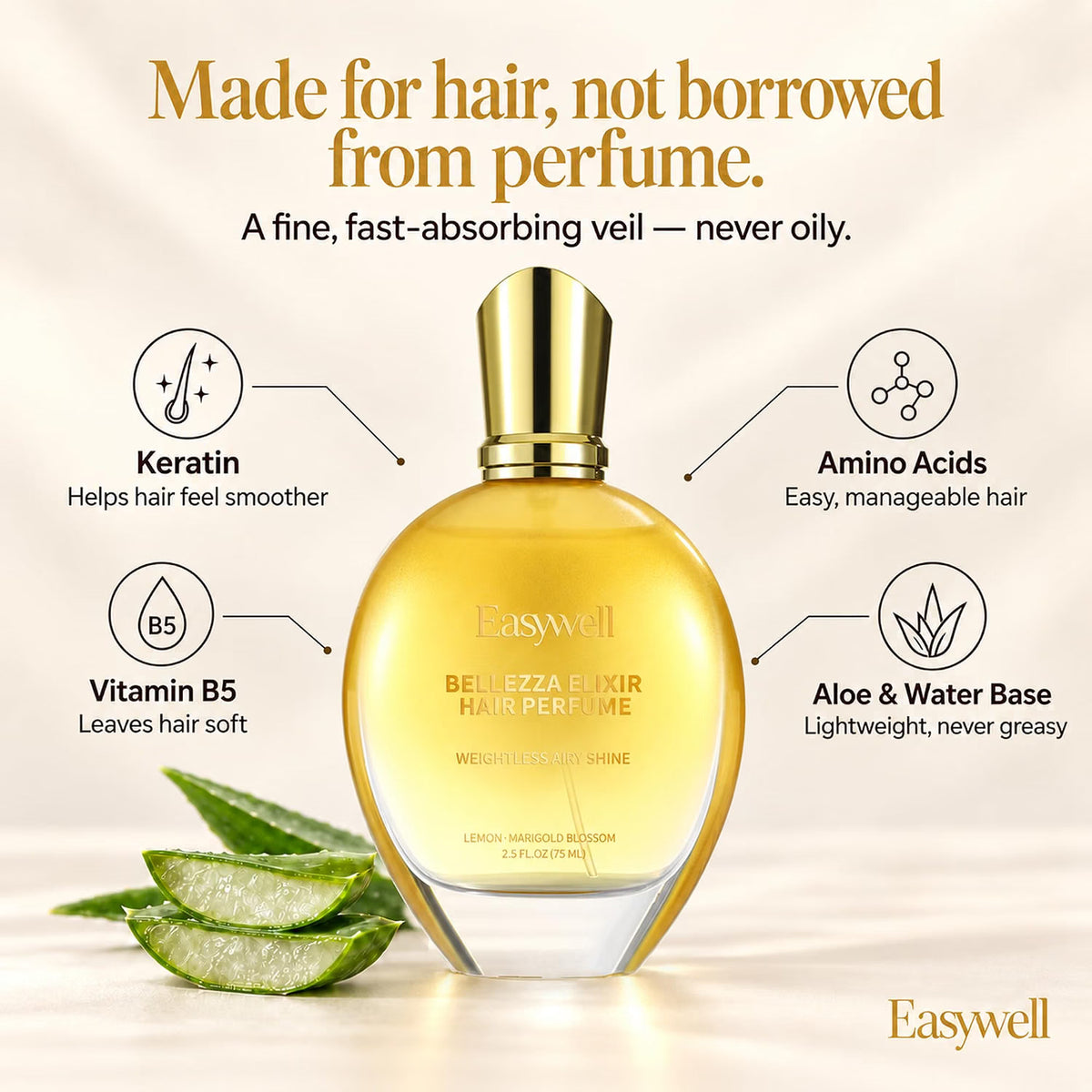 Gold - Easywell Bellezza Elixir Hair Perfume 2.5 Fl Oz