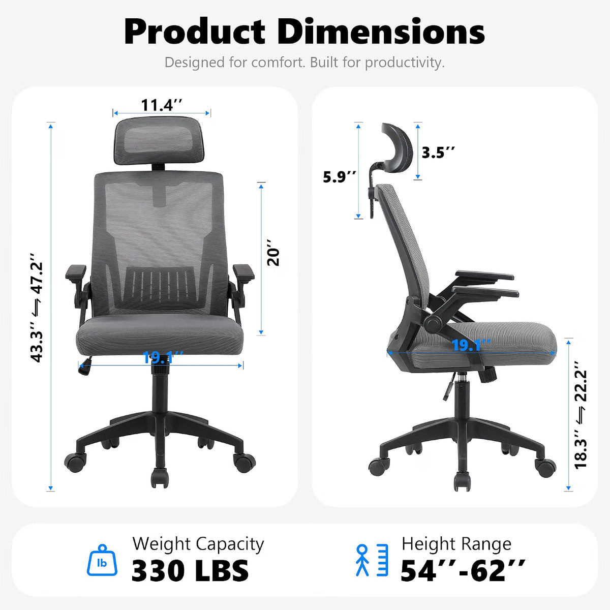 Black/Grey Ergonomic Mesh Office Chair with Headrest