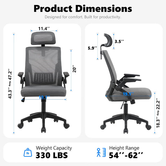 Black/Grey Ergonomic Mesh Office Chair with Headrest