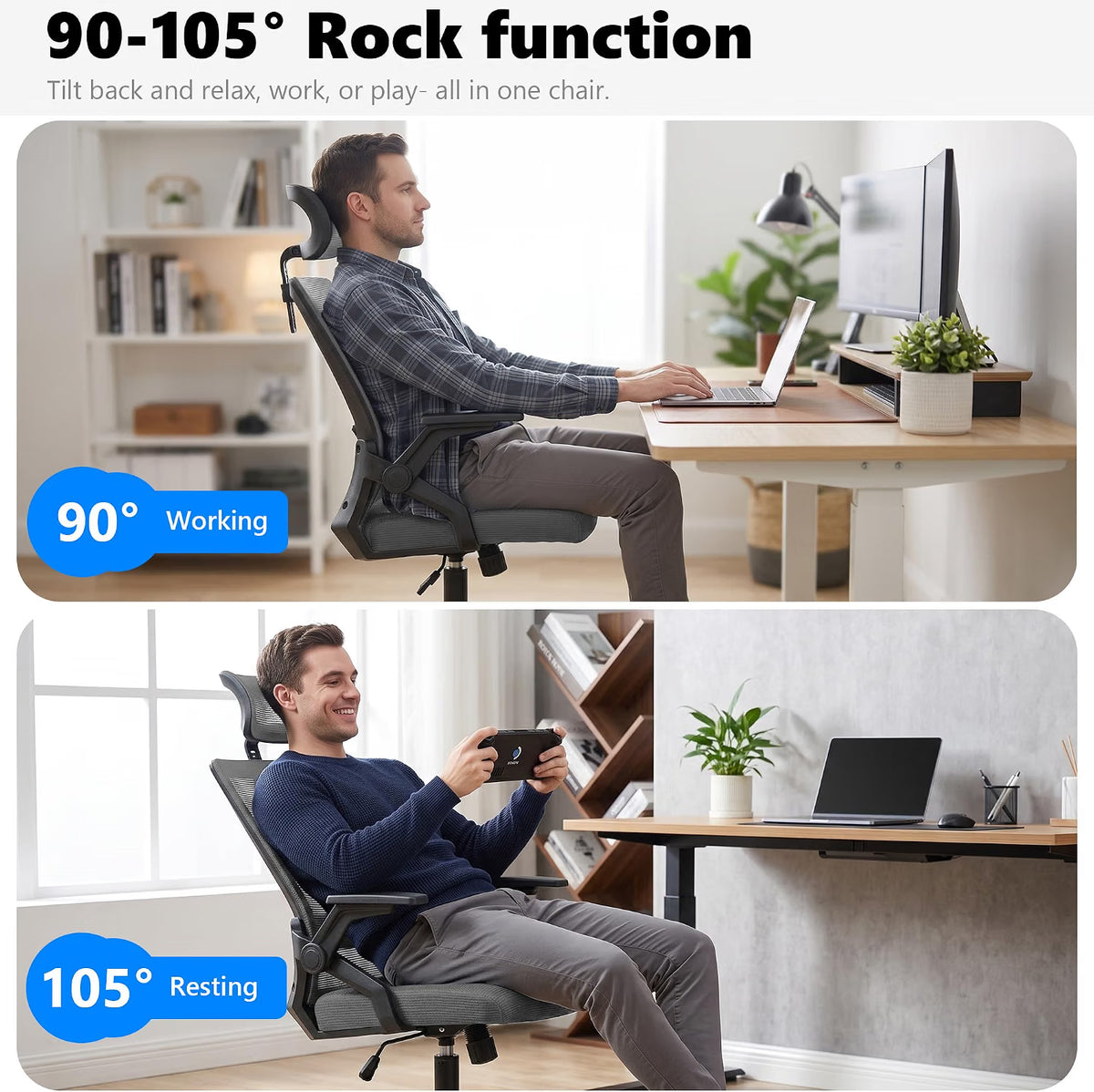 Black/Grey Ergonomic Mesh Office Chair with Headrest