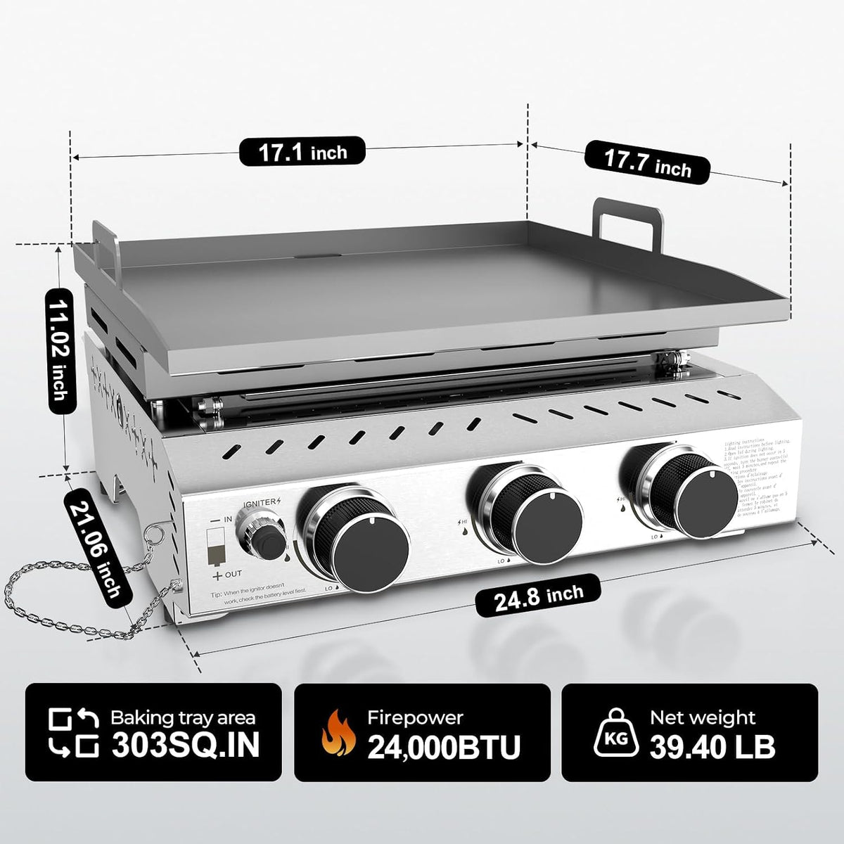 LP Gas Grill Burner Stainless Steel Griddle