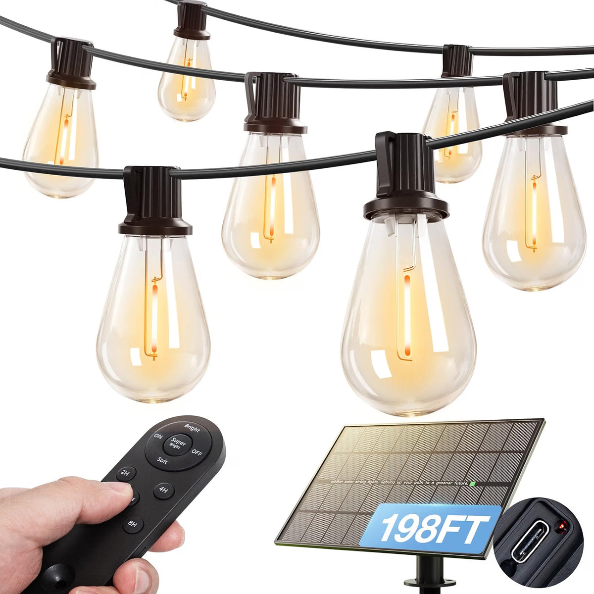 198FT Solar Outdoor String Lights with Remote $85$90