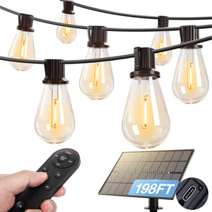 198FT Solar Outdoor String Lights with Remote $85$90