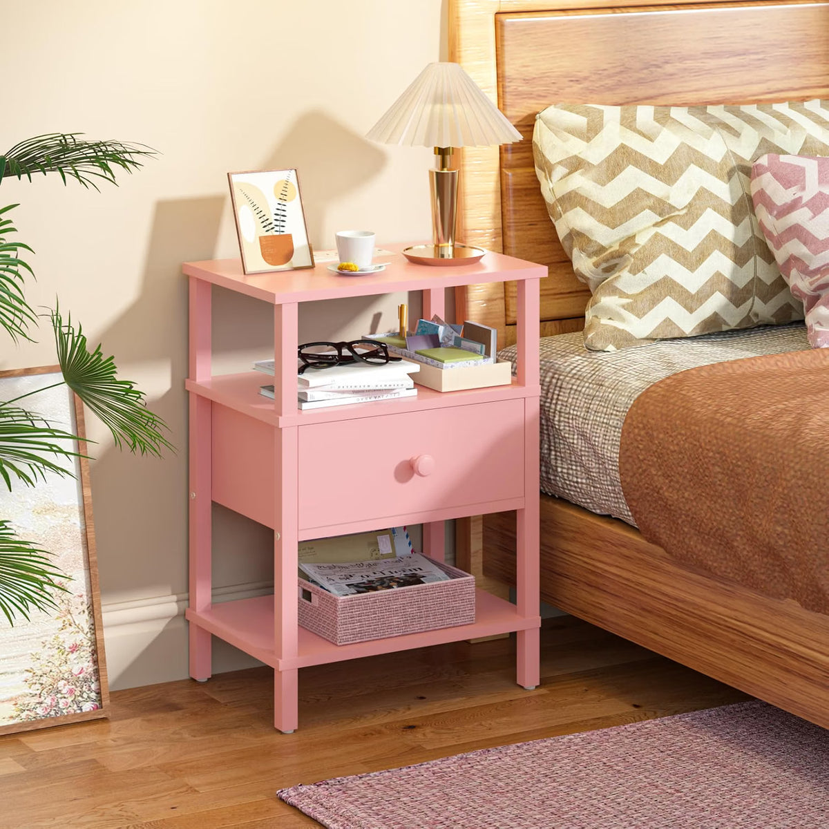 Pink Nightstands with Charging Station