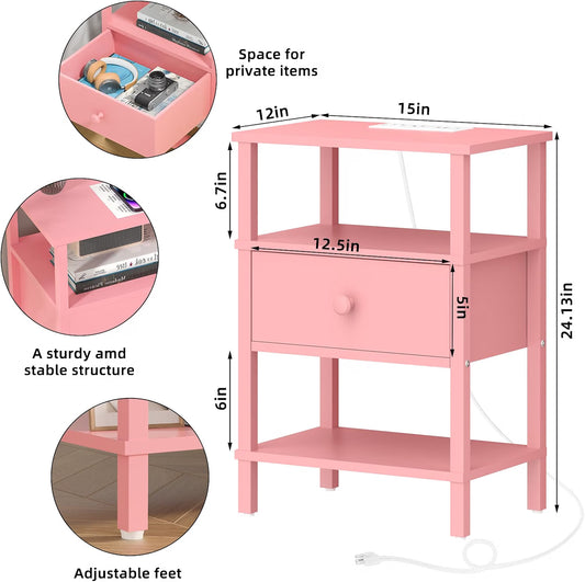 Pink Nightstands with Charging Station