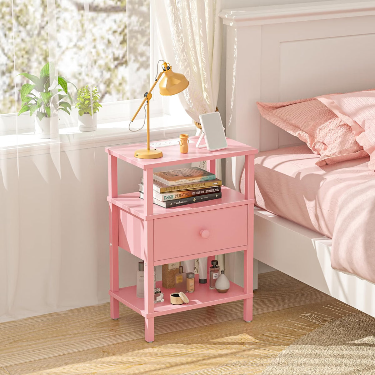 Pink Nightstands with Charging Station