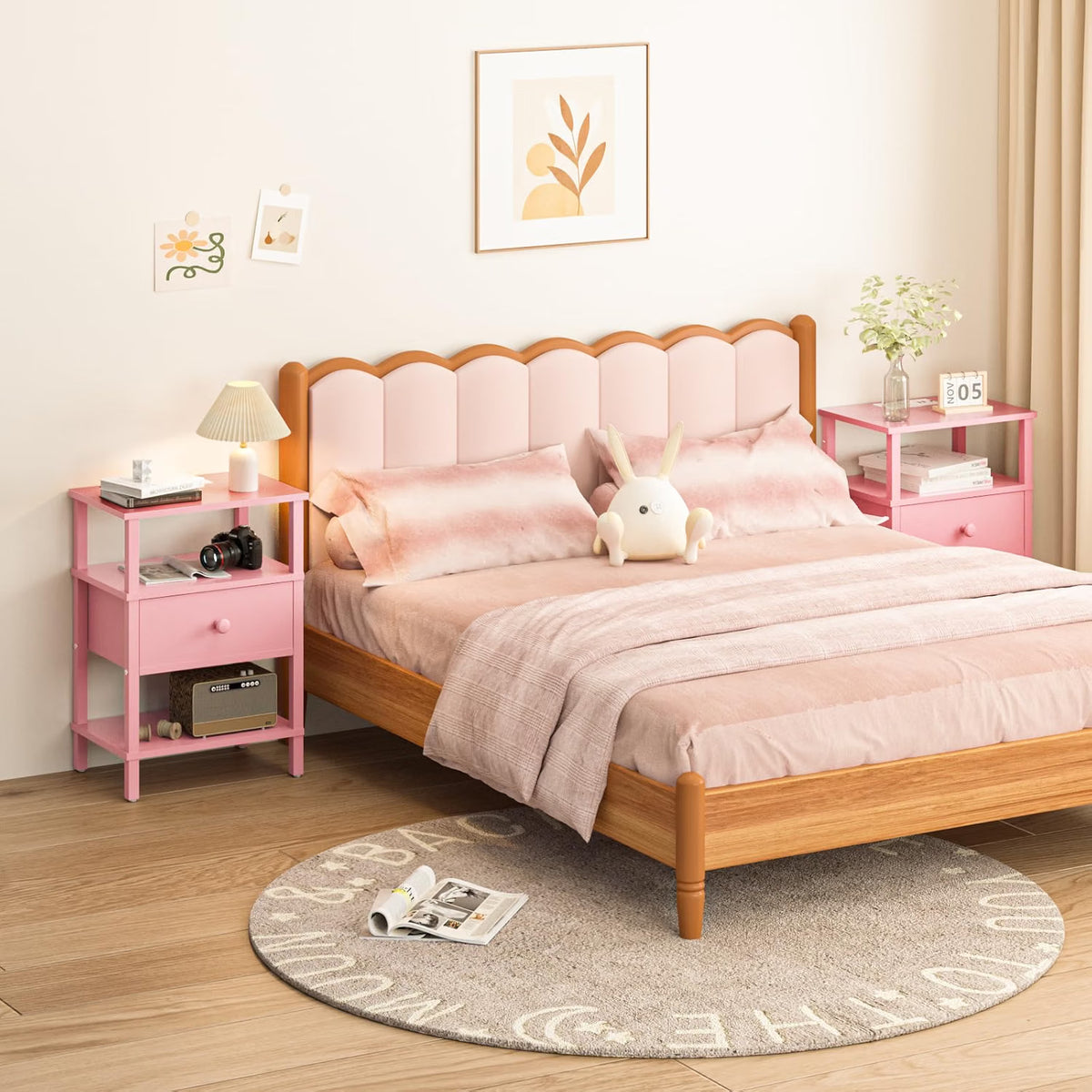 Pink Nightstands with Charging Station