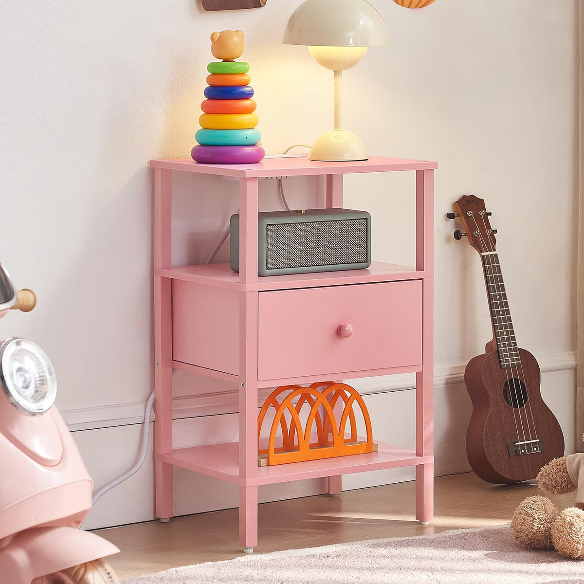 Pink Nightstands with Charging Station