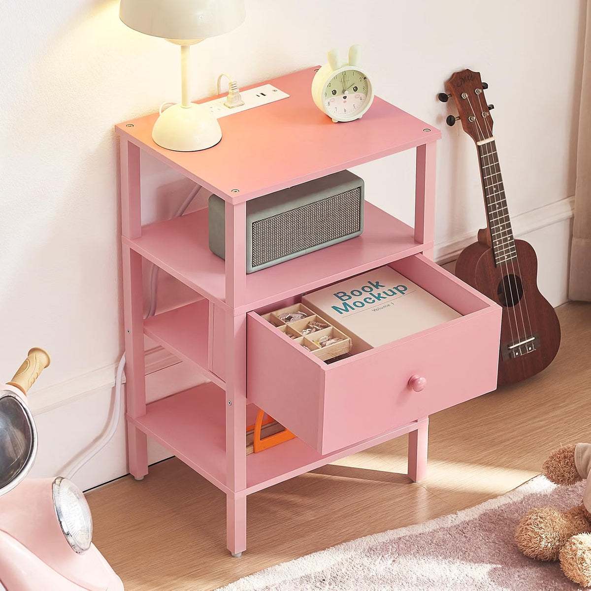 Pink Nightstands with Charging Station