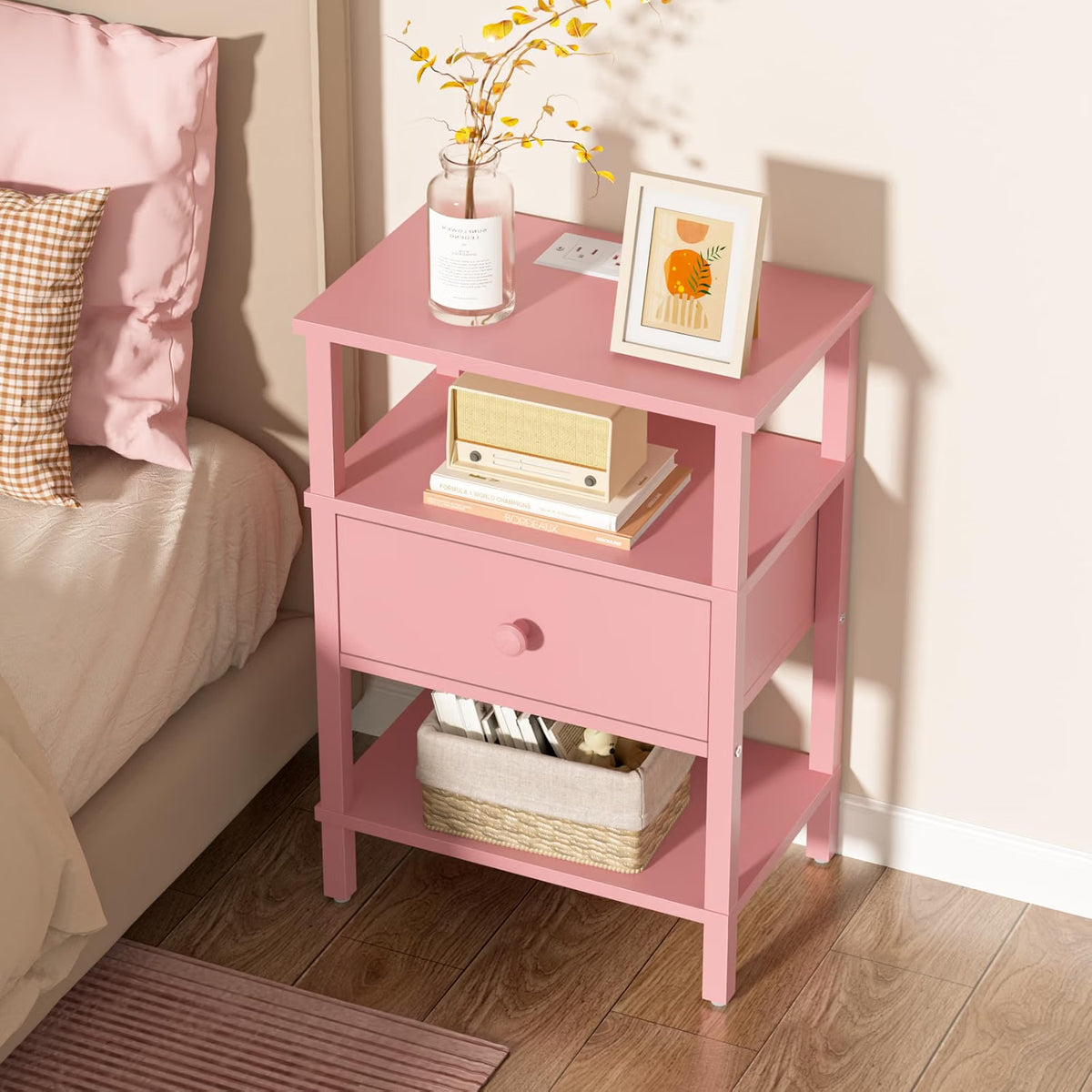 Pink Nightstands with Charging Station
