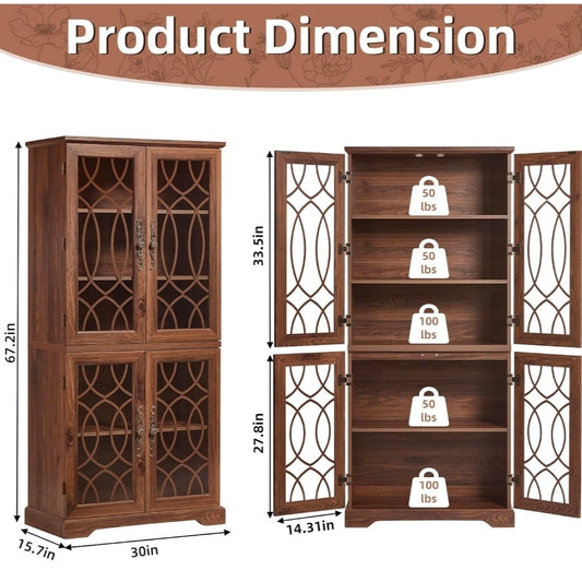 67" Tall Bookshelf, Rustic Book Shelf w/Vintage