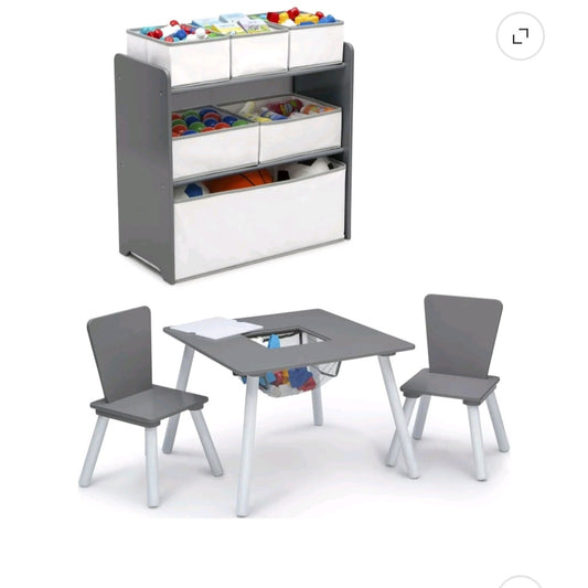 Children's Table, Chairs, and Toy Organizer Set
