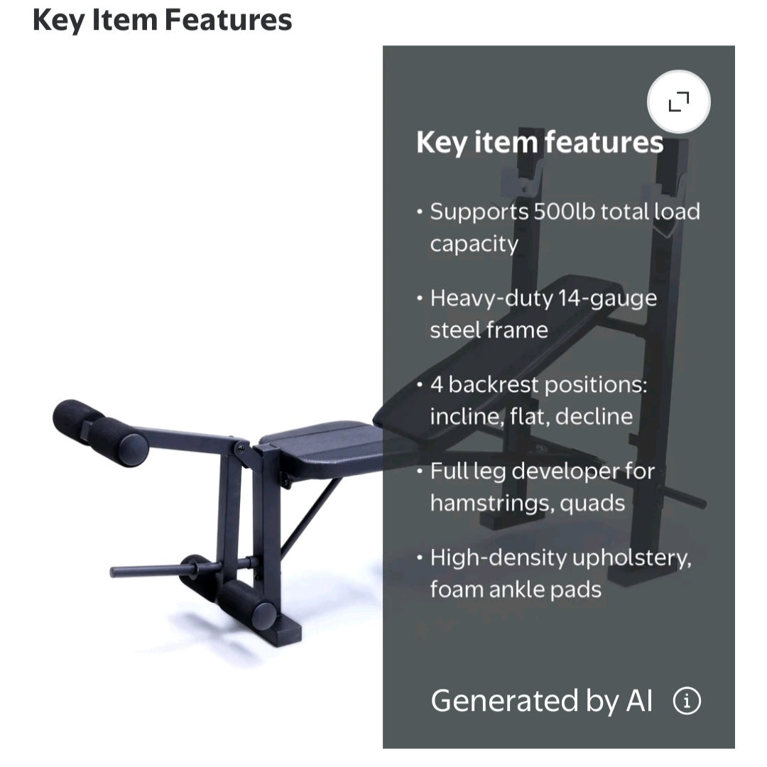 Athletic Works Adjustable Weight Bench