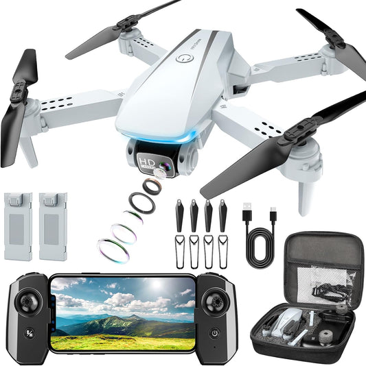 White 1080P FPV Camera Drone with Remote Control and Carrying Case