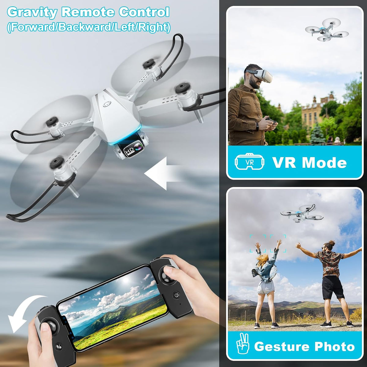 White 1080P FPV Camera Drone with Remote Control and Carrying Case