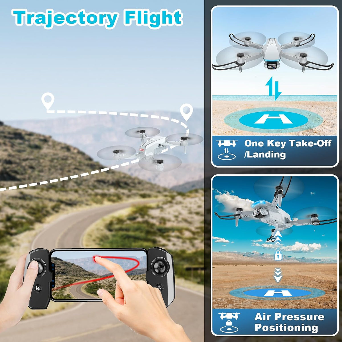 White 1080P FPV Camera Drone with Remote Control and Carrying Case