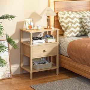 Wood-Tan Nightstands with Power