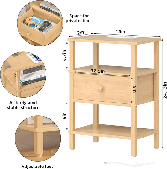 Wood-Tan Nightstands with Power
