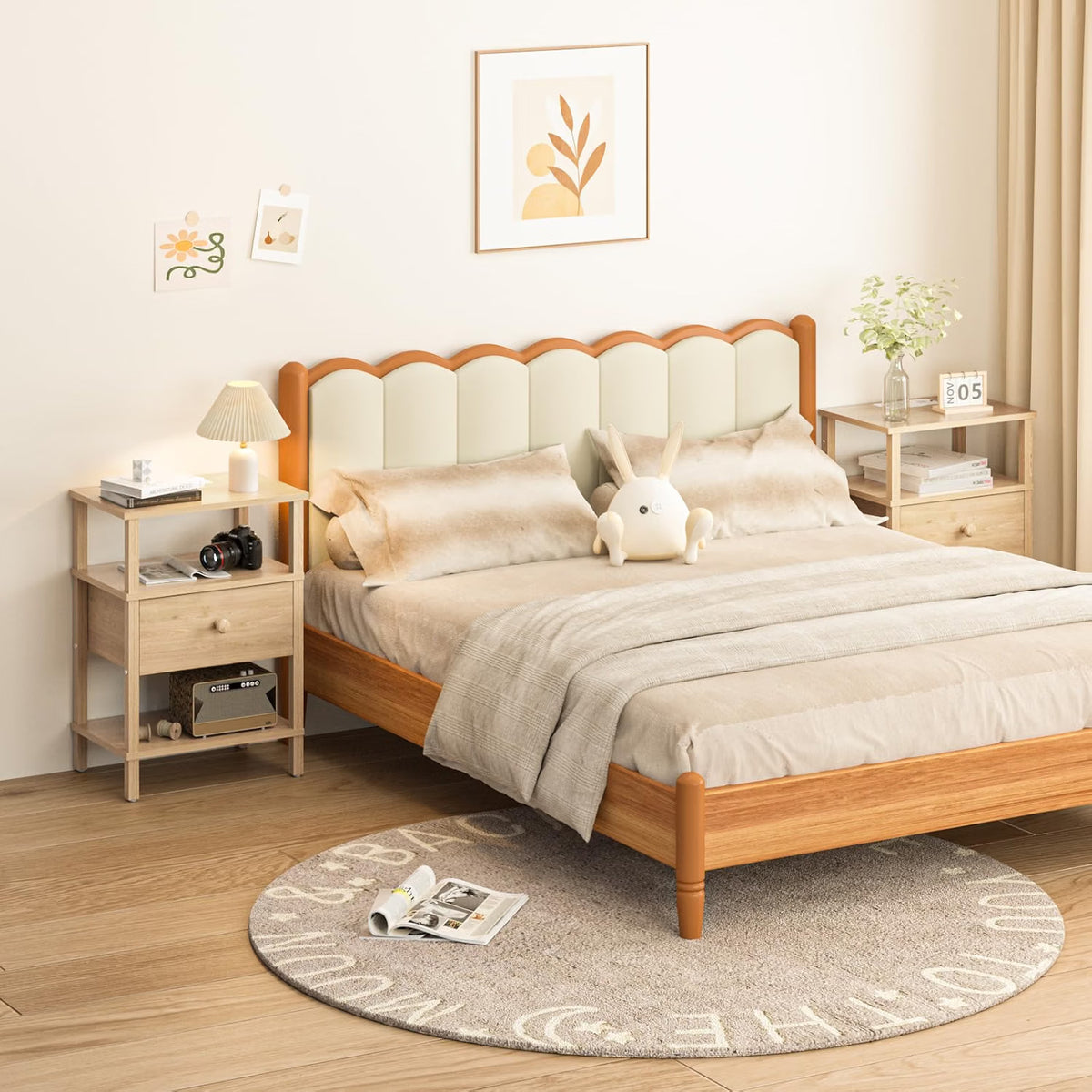 Wood-Tan Nightstands with Power