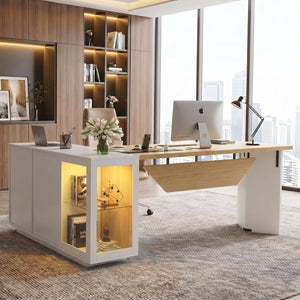 (White) Modern L-Shaped Executive Desk