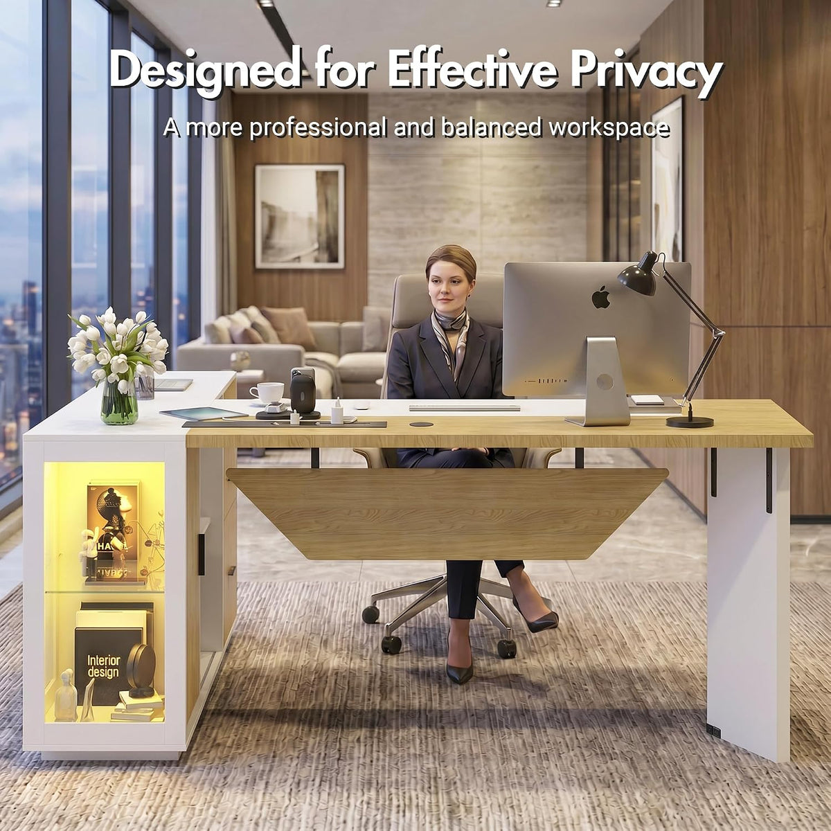 (White) Modern L-Shaped Executive Desk