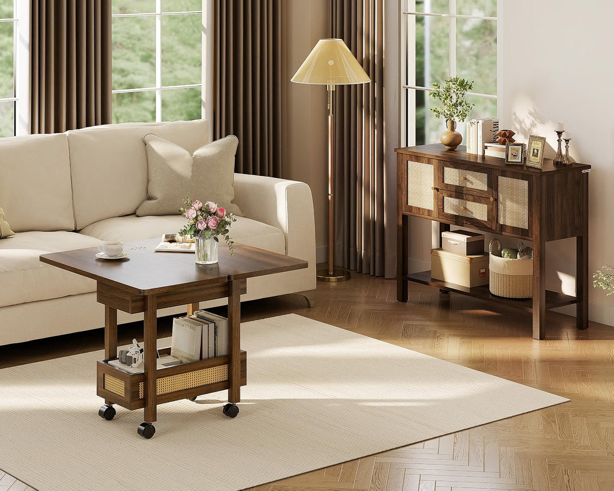 Dark - Drop Leaf End Table with Charging Station and Wheels
