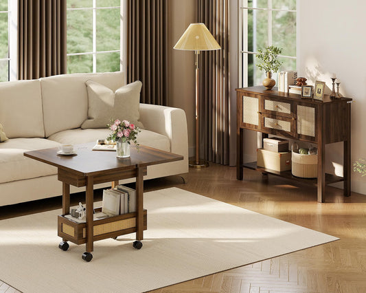 Dark - Drop Leaf End Table with Charging Station and Wheels