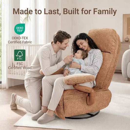 Lullacloud Swivel Glider Recliner Nursery Chair with Adjustable Armrests