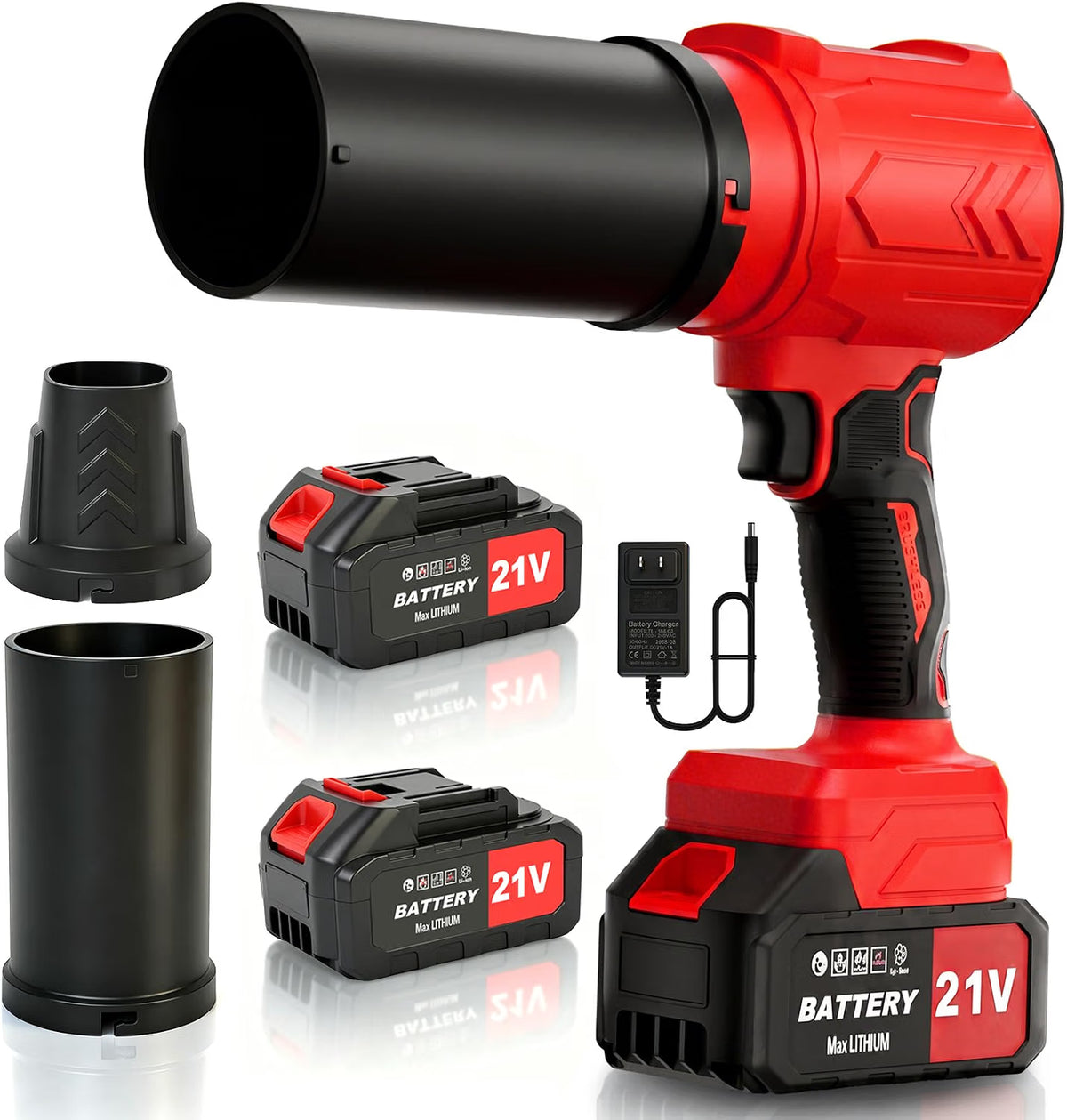 21V Cordless Leaf Blower with Brushless Motor and 2 Batteries